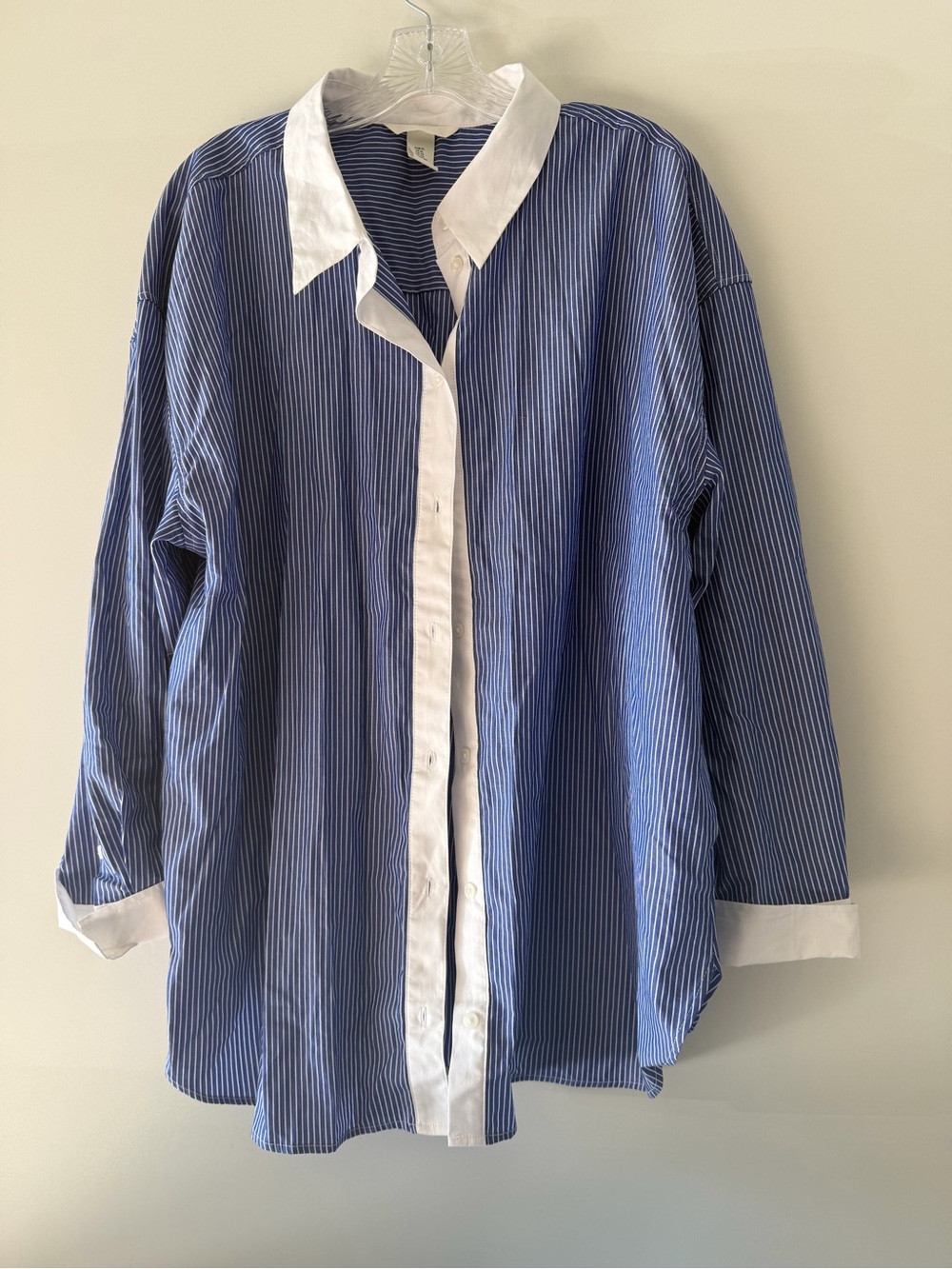 H&M Blue Pinstripe Button-Down with White Collar & Cuffs